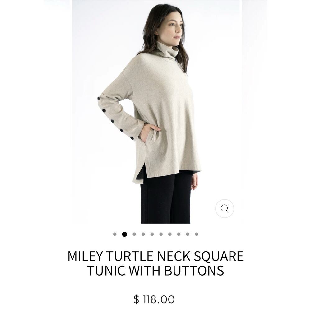 Capote Miley Turtle Neck Square Tunic w/ Buttons Bamboo Boxy Top Beige XS